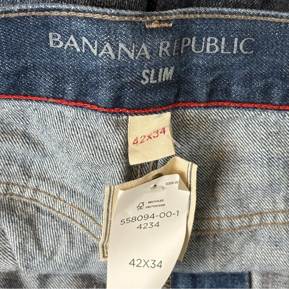 Banana‎ Republic Jeans Mens 42x34 Blue Slim Fit Whiskered 5 Pocket Denim
